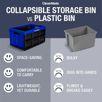 CleverMade Collapsible Storage Bins - Tan 3 Pack 46L - Stackable Containers Heavy Duty Capacity Folding Crates - Space-Saving for Home