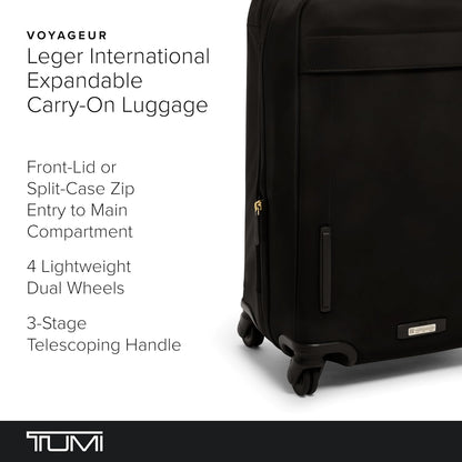 TUMI - Voyageur Leger 4 Wheeled Luggage - Women's Lightweight and Spacious, Sleek Silhouette, Durable Premium Suitcase - 21.8" International Expandable Carry-On, Black with Gold Hardware