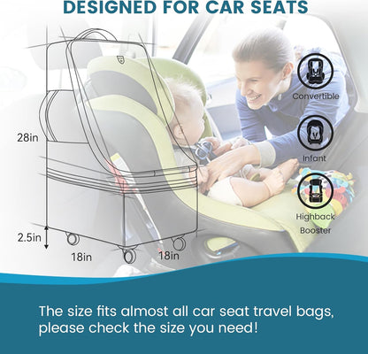 Rolling Car Seat Travel Bag, Padded Carseat Travel Backpack for Airplane,Large Durable Carseat Travel Bag with 4 Wheels,Adjustable Shoulder Strap and Waterproof Base Blue