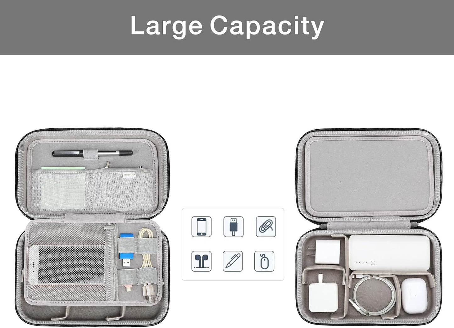 MOSISO Electronic Organizer Travel Case Compatible with MacBook Power Adapter, Compatible with Magic Mouse & Pencil, SD Card, USB Flash Disk with 4 Modular Insert & 2 Cable Tie & Snap Hook, Black