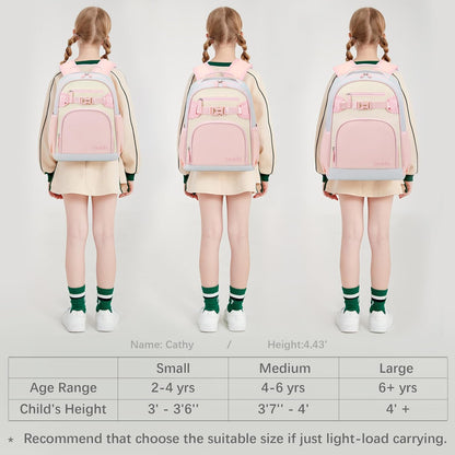 Lightweight Cute Kids Backpack for School Kindergarten Elementary Backpacks for Gilrs ages 6-8-10 (Pink Cream Celeste)