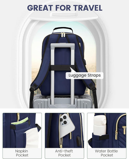 LOVEVOOK Laptop Backpack for Women, 17 Inch Large Capacity Travel Computer Work Bags, Business Nurse Backpack Purse for Womens, Backpacks, Navy