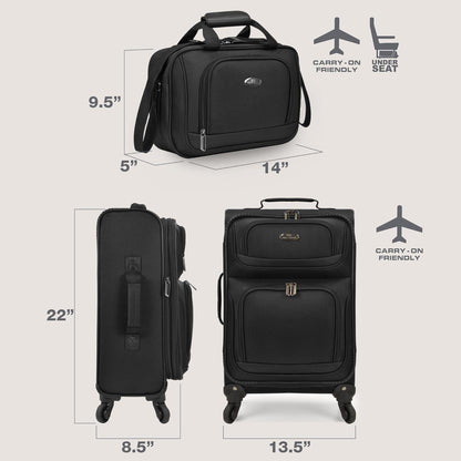 U.S. Traveler Lightweight Rolling 20" Carry On Luggage Softside Suitcase, Black, 4 Wheel
