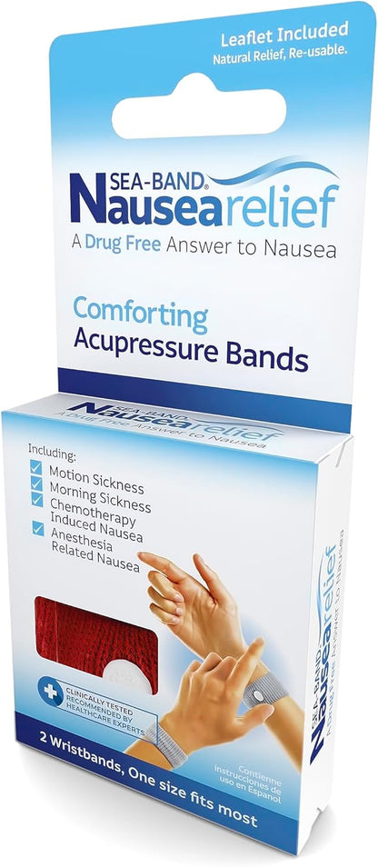 Sea-band Anti-Nausea Acupressure Wristband for Motion & Morning Sickness - 1 Pair Red
