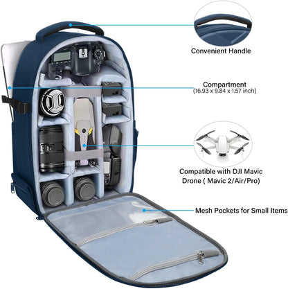 MOSISO Camera Backpack, DSLR/SLR/Mirrorless Photography Camera Bag Waterproof Artistic Geometric Hardshell Case with Tripod Holder&15-16 inch Laptop Compartment for Canon/Nikon/Sony, Steel Blue