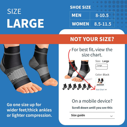 Plantar Fasciitis Sock (6 Pairs) for Men and Women, Compression Foot Sleeves with Arch and Ankle Support (Black, Nude, Navy, Large)