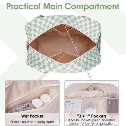 Narwey 18" Carry on Bag Underseat for Airplane with Wet Pocket Spirit Airlines Personal Item Bag Travel Duffel Bag Small Gym Bag Weekender Overnight for Women and Men (Mint Green Checkerboard)