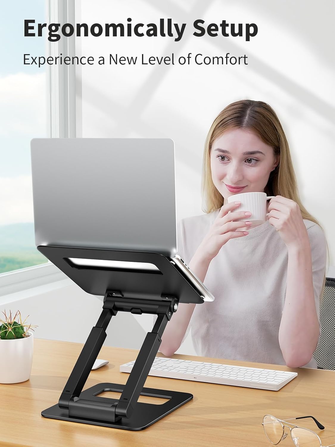 tounee Laptop Stand for Desk Adjustable Height, Telescopic Computer Stand with Pull Out Design Ergonomic Laptop Riser Fits All Laptops 10-17"-Black