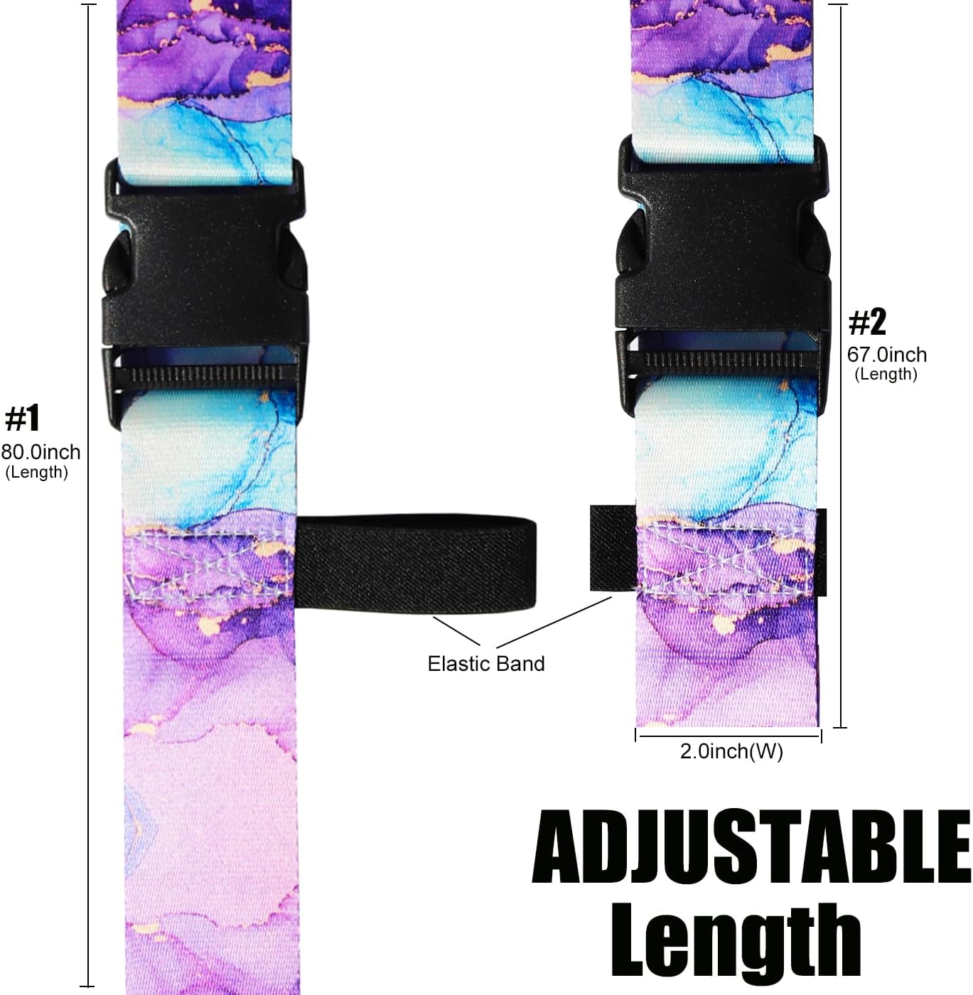 Luggage Straps for Suitcases TSA Approved-2 Pack Bright Personalized Luggage Belt Strap for Suitcase/Carry On Bag Luggage Accessories for Travel (Blue Marble)