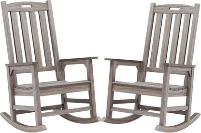 Psilvam Outdoor Rocking Chair Set of 2, Poly Lumber Oversized Rocking Chair with 21" Wide Seat and 32" Tall Backrest, Pre-Assembled with Most Components for Effortless Installation(Light Gray)