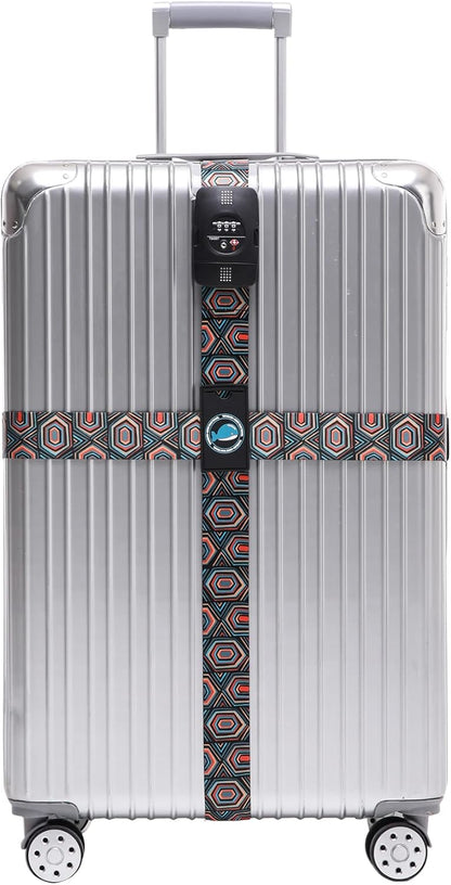 Travelkin Luggage Straps TSA Approved - Adjustable Cross Suitcase Straps with TSA Lock, Reinforced Buckle, Unique Pattern - Secure Heavy Duty Luggage Straps for Travel (Geometry)
