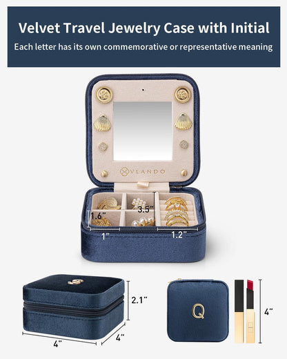 Vlando Travel Jewelry Organizer for Women, Travel Jewelry Organizer, Necklace Organizer Earrings Ring Organizer, Jewelry Travel, Travel Gifts for Women Travel Essentials - Letter Q, Periwinkle Blue
