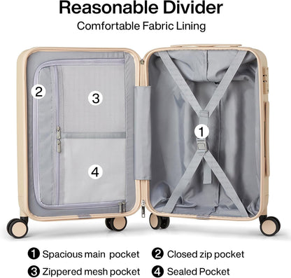 Hanke 20 Inch Carry On Luggage 22x14x9 Airline Approved PC Hard Shell Suitcases with Wheels TSA Luggage for Women Men Lightweight Travel Luggage(Cuba Sand)