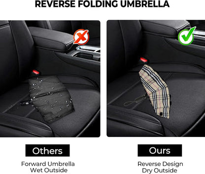 Compact Inverted Travel Umbrella, Automatic Open Close, 9-Rib 46 Inch Windproof Umbrella, Waterproof UPF 50+, Portable Umbrellas for Men, Women, Travel, and Daily Use