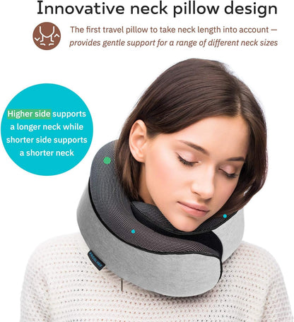 Travel Neck Pillows for Airplanes, Sleeping Essentials for Long haul Flights, 360° Head Support, Car and Airplane Kit with 3D Contoured Eye Mask, Earplugs and Luxury Mesh Bag (Adult, Grey)