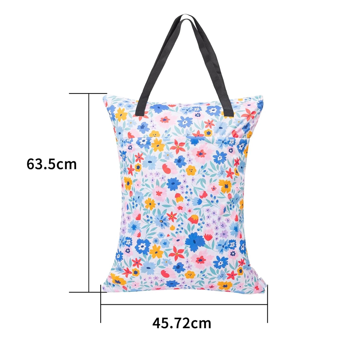 ALVABABY 2 Pack Large Wet Dry Bag Waterproof Hanging Cloth Diaper with Double Zippered Pockets 25x18 inches (Rainbow and flowers)