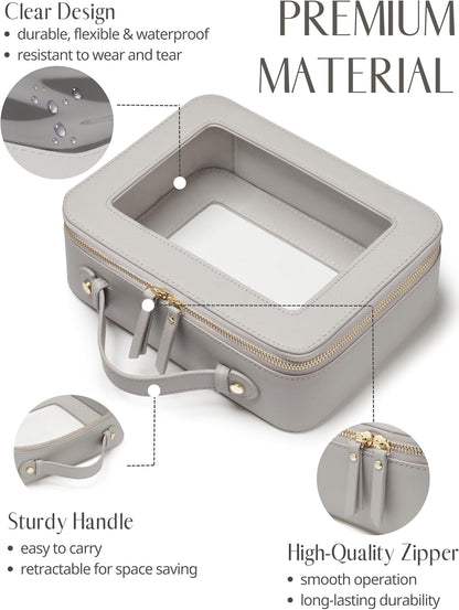 Popvibe Clear Makeup Bag Travel Cosmetic Case Transparent Toiletry Bag with Zipper, Portable Make Up Organizer Traveling Compact Car Bag for Essentials