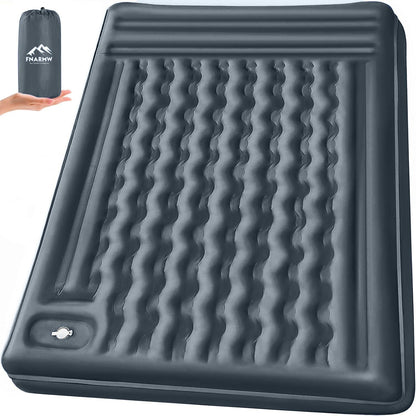 Double Sleeping Pad Camping, Self Inflating 6'' Extra-Thick 2 Person Pillow Built-in Foot Pump Waterproof Inflatable Sleeping Mat Backpacking, Tent, Hiking, Portable Camping Pad (Light Gray)