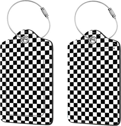 2 Pcs Luggage Tags for Suitcases, PU Leather Cruise Ship Luggage Tags with Privacy Cover Label Address Card and Durable Metal Ring Suitable for Men Women Handbags Backpacks,Black and White Square