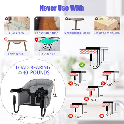 Hook On High Chair, Attach to Fast Table Chair,Clip on High Chairs to Table,Foldable Storage Feeding Baby Seat for Baby Toddler Home and Travel,Lightweight Space-Saving Design,Portable High Chairs