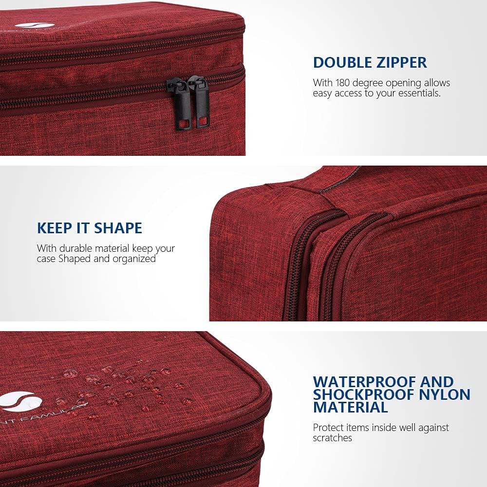 ORIENT FAMULAY Travel Electronics Organizer, Waterproof Cable Organizer Bag for Electronic Accessories Double Layer Large Shockproof Cable Storage Bag for Cord, Power Bank, Tablet(Up to iPad 11 inch) - Wine Red