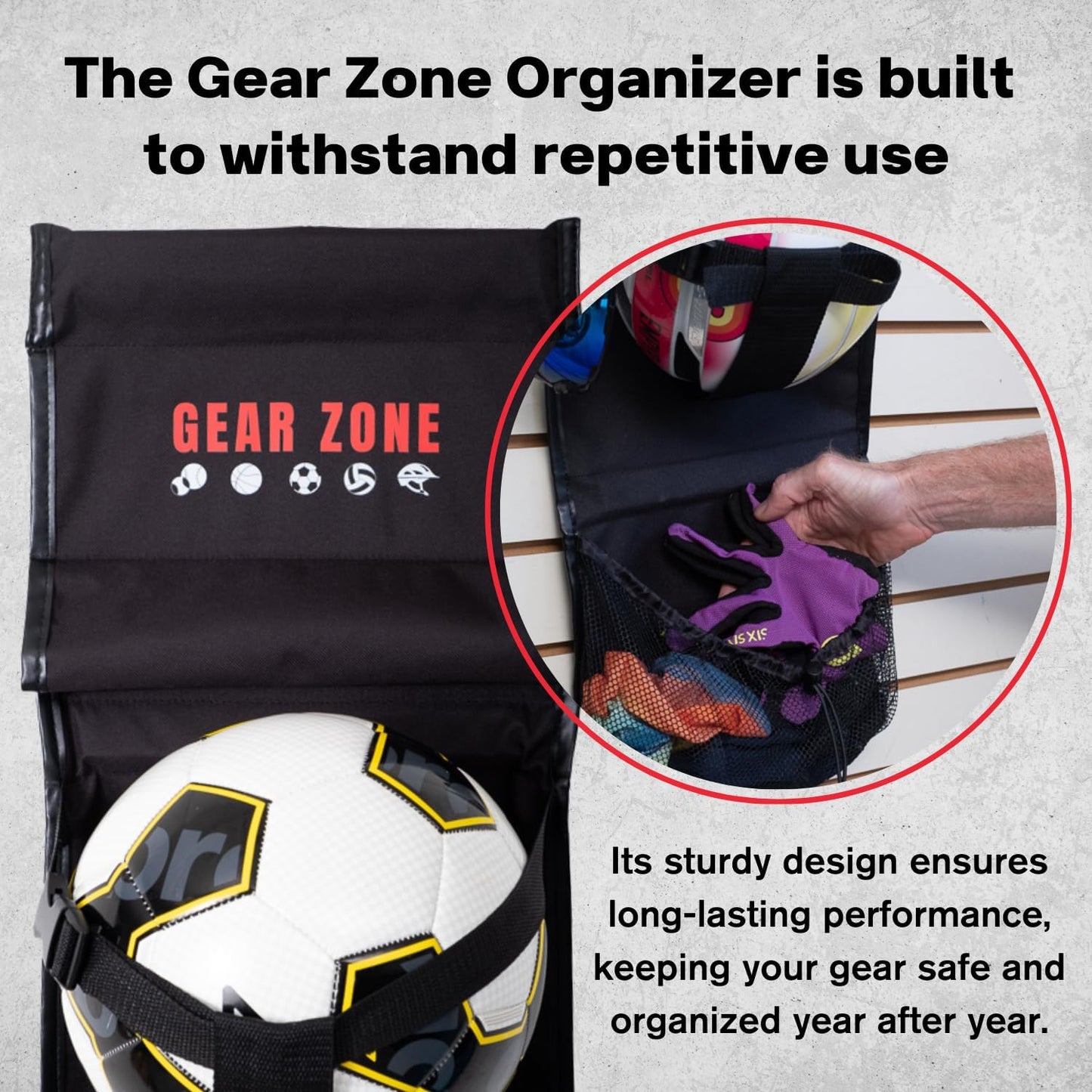 Hanging Sports Equipment Organizer | Multi-Purpose | Garage Sports Ball Storage | Storage for Basketball Football Volleyball Tennis Soccer Biking | Toy Storage | Includes Hook