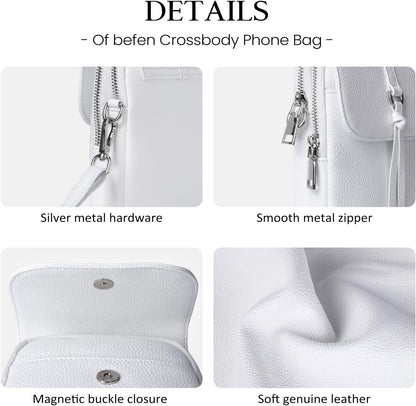 befen Genuine Leather Small Crossbody Bags for Women, Multi Pocket Cell Phone Crossbody Purse with RFID Blocking Card Slots