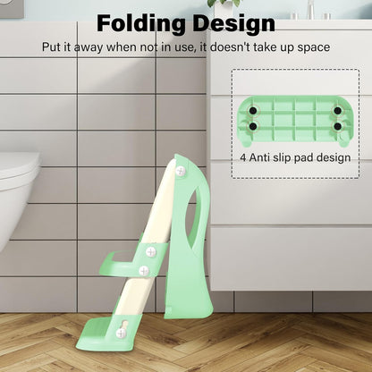 Potty Training Seat with Step Stool Ladder, Adjustable Foldable Potty Seat for Toilet with Anti-Slip Pads Ladder for Kids Boys Girls Toddlers - Green
