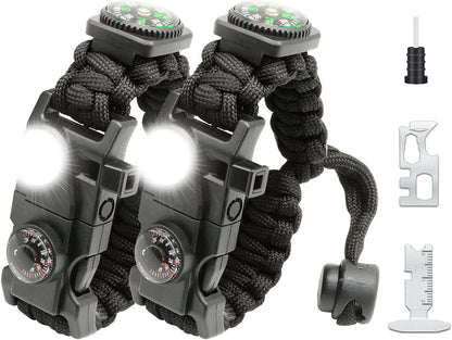 20 in 1 Survival Paracord Bracelet Adjustable Gear Kit with SOS LED Light, Fire Starter, Bigger Compass, Survival Whistle, Perfect for Camping, Hiking, Fishing