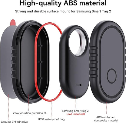 2 Pack for Samsung Smart Tag 2 Adhesive Mount, ABS Waterproof Case with 3M Adhesive Sticker Stick on Car/Bike/Luggage & More for Galaxy Smart Tag 2, Hidden Smarttag2 Full Protective Holder Anti-Lost