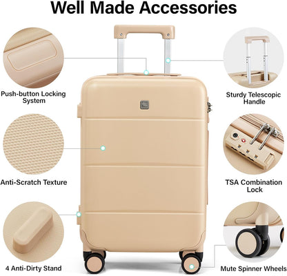 Hanke Hard Shell Luggage Sets 2 piece Large Suitcase Tsa Luggage Hard Shell Suitcases Checked Luggage With Spinner Wheels 20/26 inch(Cuba Sand)