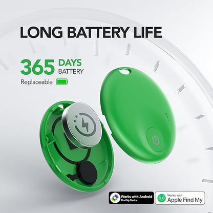 FindTag Duo - Dual System Tracker for iOS or Android, Bluetooth Tracking Tag/Key Finder/Luggage Tracker/Item Locator, Compatible with iOS Find My or Google Find Hub App (Green)