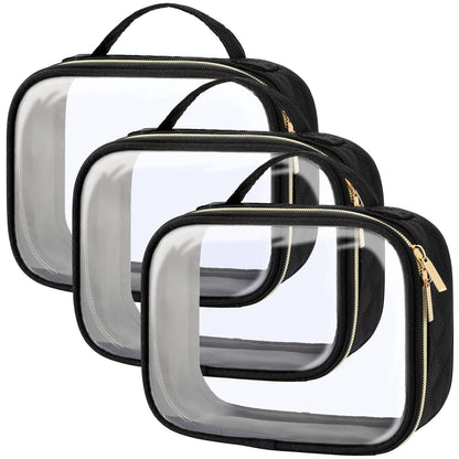 PACKISM TSA Approved Toiletry Bag, 3 Pack Clear Makeup Bags with Handle Large Opening, Clear Toiletry Bags Fit Carry-on Travel Essentials, Quart-sized Travel Bags for Toiletries, Black