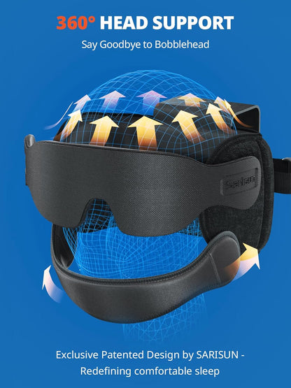 Travel Pillow Combo with Chin Strap, Airplane Pillows with 3D Eye Mask for Sleeping, 360° Support Plane Head Strap for All Plane Seats, Long Flights Essentials, Stop Bobblehead, Red