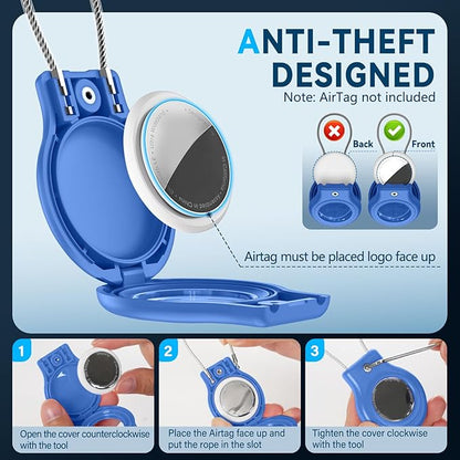 Waterproof Airtag Holder,Airtag Case with Secure Lock,Airtags Keychain for Apple Airtag,Anti-Lost Protective Cover Air tag Accessories for GPS Item Finder Tracker Luggage,Bag,Key,Pet,Cat Dog,Blue