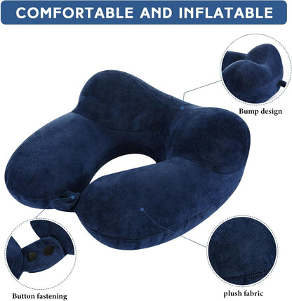 Sintuff 2 Pack Inflatable Travel Pillow for Airplanes Inflatable Neck Flight Pillows with Compact Bag and Blindfold for Traveling, Airplane, Train, Car, Office(Peacock Green and Blue)