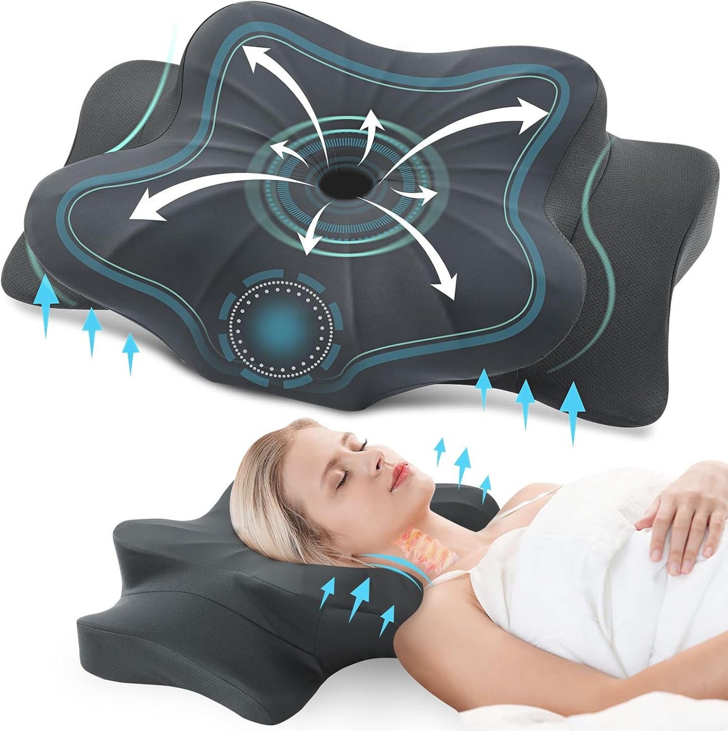 DONAMA Cervical Pillow for Neck and Shoulder,Contour Memory Foam Pillow,Ergonomic Neck Support Pillow for Side Back Stomach Sleepers with Pillowcase-Standard Size
