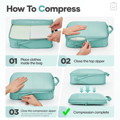 Veken 9/11 Set Compression Packing Cubes for Travel Essentials,Compressible Expandable Large Luggage Suitcase Organizer Bags for Clothing,Durable Space Saver Storage Bags(Blue Green)