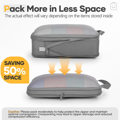 Veken 9/11 Set Compression Packing Cubes for Travel Essentials,Compressible Expandable Large Luggage Suitcase Organizer Bags for Clothing,Durable Space Saver Storage Bags with Toiletry Bags(Gray)