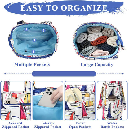 VASCHY Beach Bag for Women, Large Waterproof Sandproof Fold-able Packable Pool Tote Bag w Zipper/Pockets