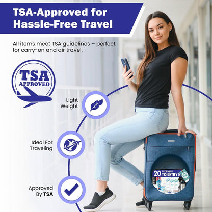 Trektote Bulk Hygiene Kit For Men And Women – (50 Pack) 20 Piece Set Of Travel Size Toiletries, TSA Compliant, Bulk Travel Essentials, Includes Shampoo And Conditioner, Body Wash, Toiletry Bag & More