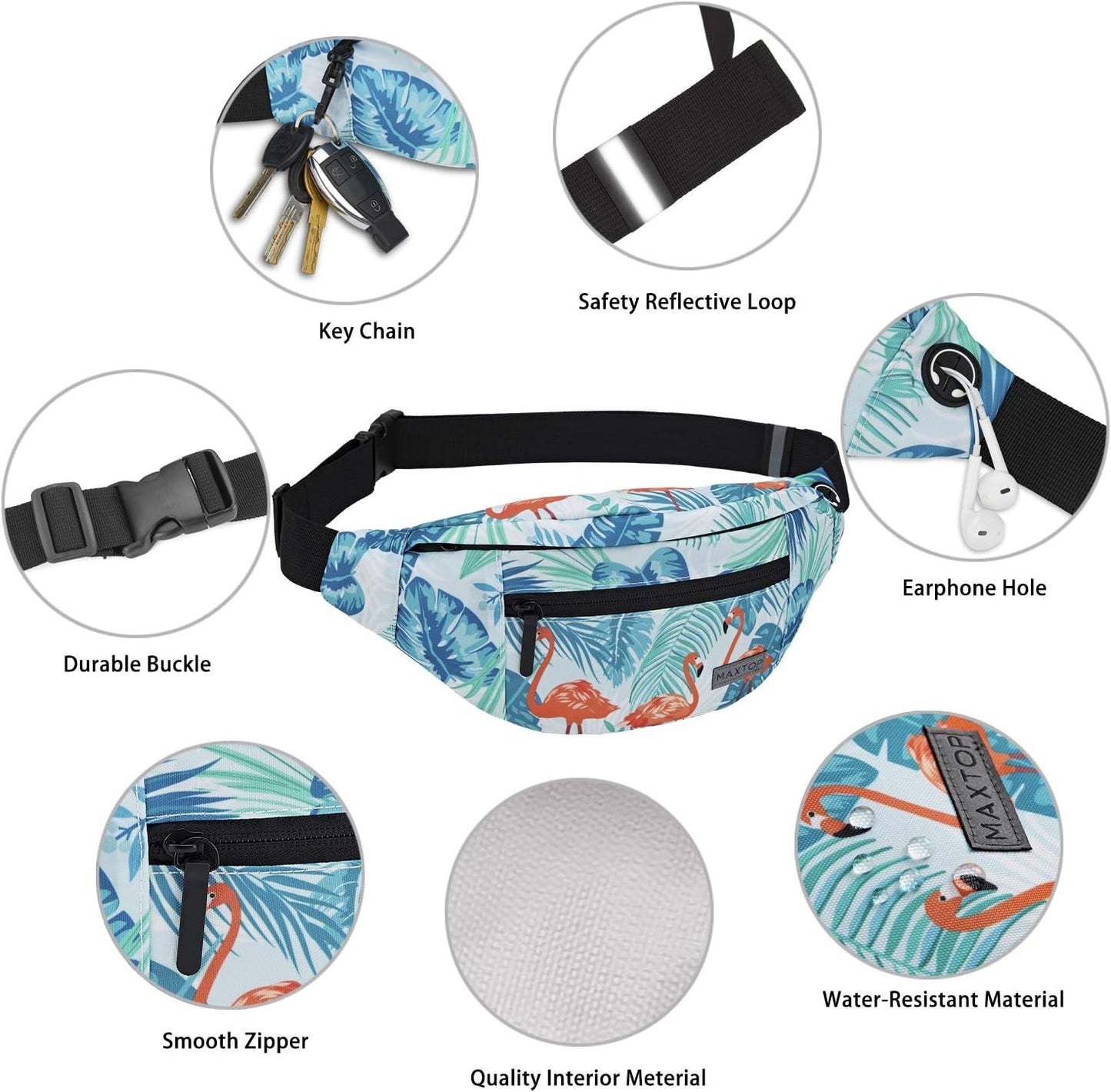MAXTOP Large Crossbody Fanny Pack with 4-Zipper Pockets,Gifts for Enjoy Sports Festival Workout Traveling Running Casual Hands-Free Wallets Waist Pack Phone Bag Carrying All Phones