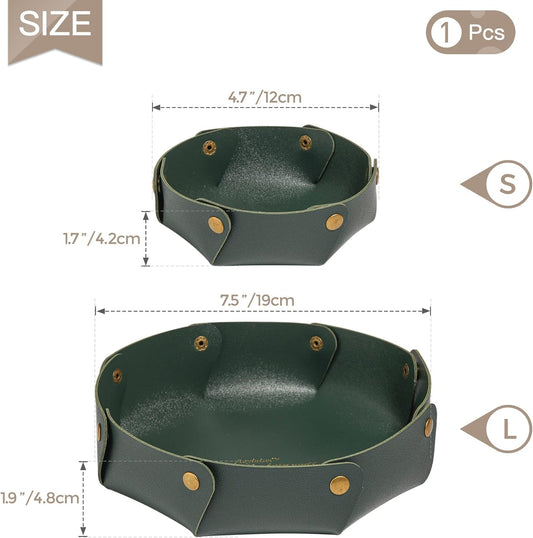 Leather Valet Trays,Premium Catchall Trays,Jewelry Trays, Folding Travel Organizer,Decorative Desk Organizer for RPG Game Players, Office/Home Organization Baskets(2PCS) (Green)