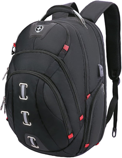 Swissdigital Design Travel Laptop Backpack, College Backpack For men with USB Charging Port Smart Bag with RFID Fits 15.6 Inch Notebook | PIXEL