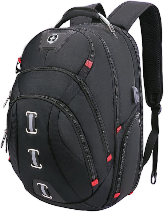 Swissdigital Design Travel Laptop Backpack, College Backpack For men with USB Charging Port Smart Bag with RFID Fits 15.6 Inch Notebook | PIXEL