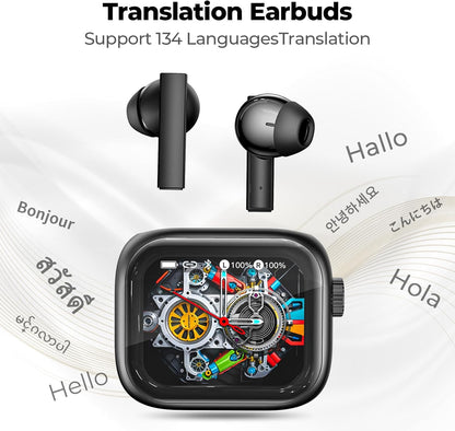 NE40 Earbuds with LCD Screen, NE40 Translation Earbuds, Bluetooth 6.0 Translation Earphone Real Time for 134 Languages, Translator Headphones with 7 Translation fit iOS&Android, Black