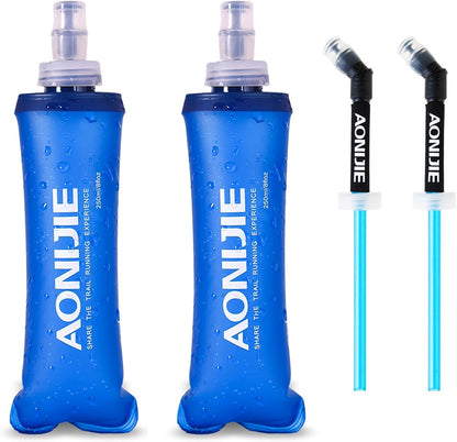 TRIWONDER Collapsible Water Bottles TPU Soft Flask Running Bottles BPA-Free Sports Flasks for Hiking Climbing Camping (250ml/8.45oz with Straws - Pack of 2)