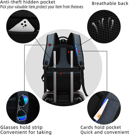 DUSLANG 17 Inch Travel Laptop Backpack Water Resistant College Backpack for Men Laptop Bag with USB Charging Port,Dark Grey