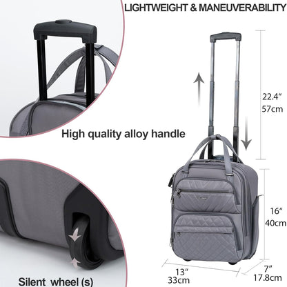 KROSER Carry On Underseat Multi-functional, 16-inch Underseater Lightweight Overnight Suitcase for Men Women, Grey