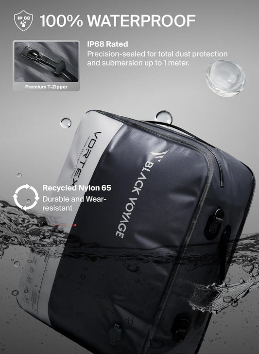 Black Voyage Reusable Vacuum Compression Travel Bag for Carry-On Suitcase and Backpack, Recycled IP67 Waterproof Space Saver Vacpack (1-Pack, 41L - No Pump)